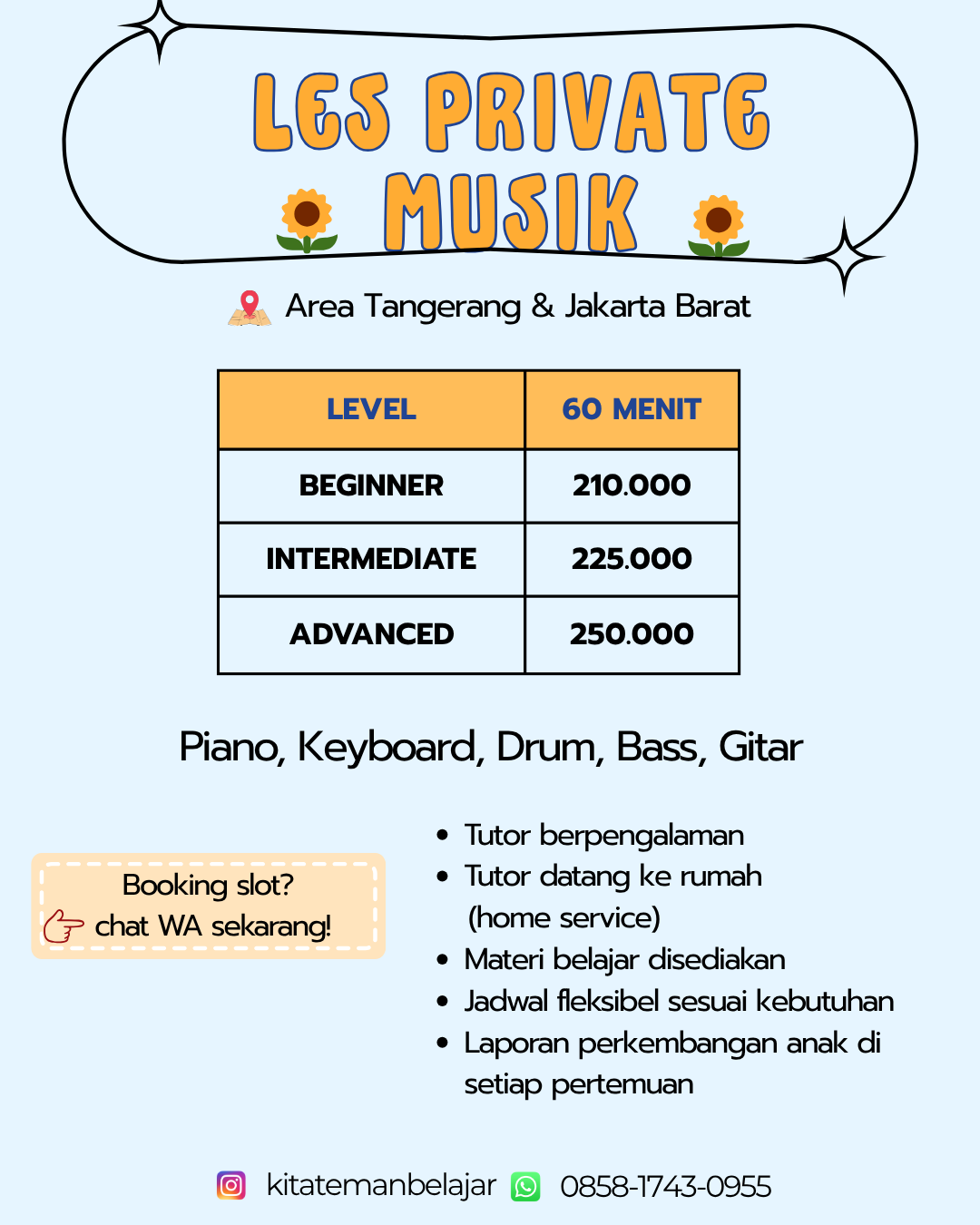 Harga les privat musik area Tangerang dan Jakarta Barat