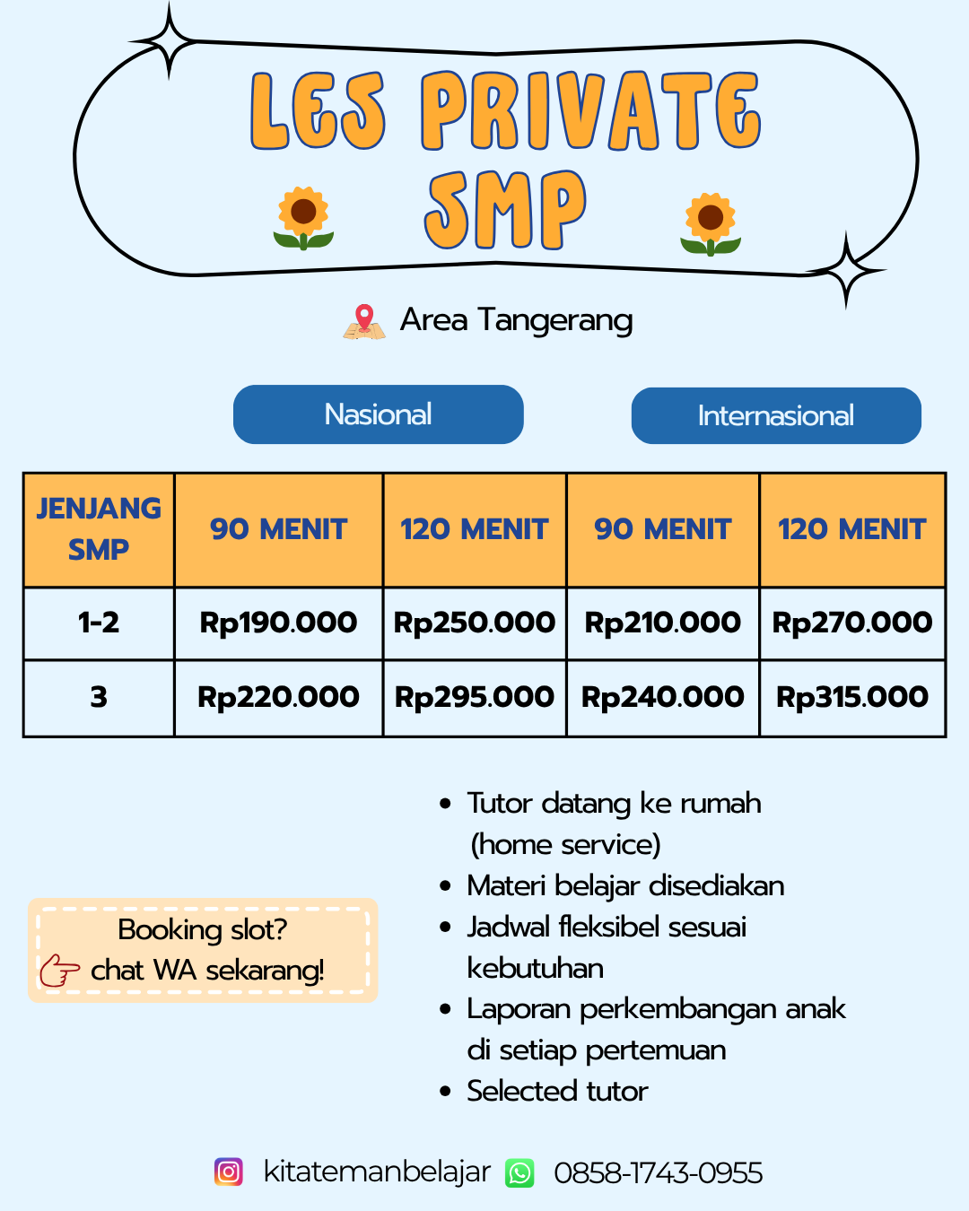 Harga les privat SMP area Tangerang